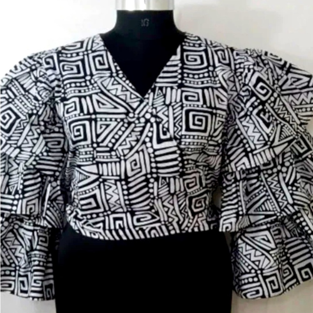 Designer ruffled sleeve wrap shirt